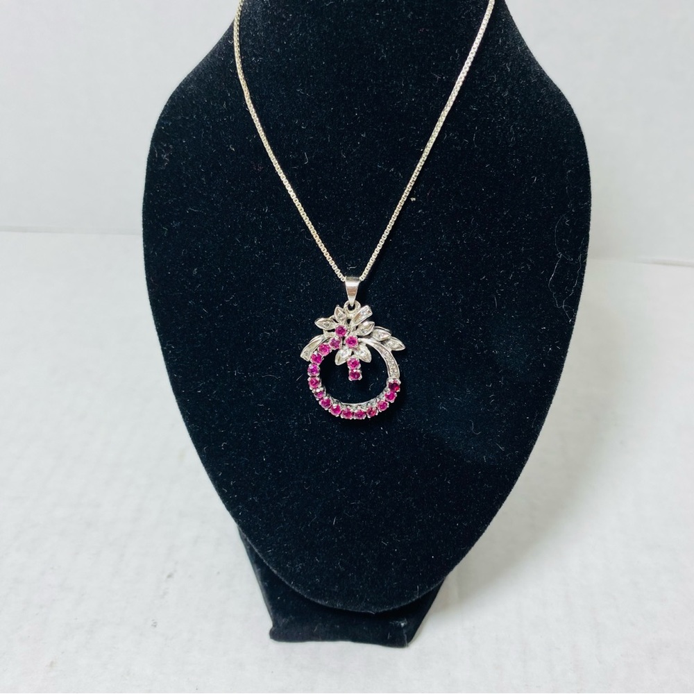 Sterling Silver & ruby pendant .925 and .925 silver chain